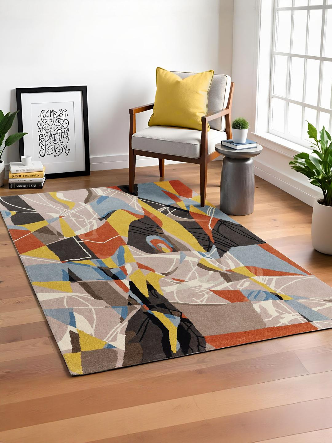 PLIVANA Multicoloured Geometric Polyester Indoor Carpet