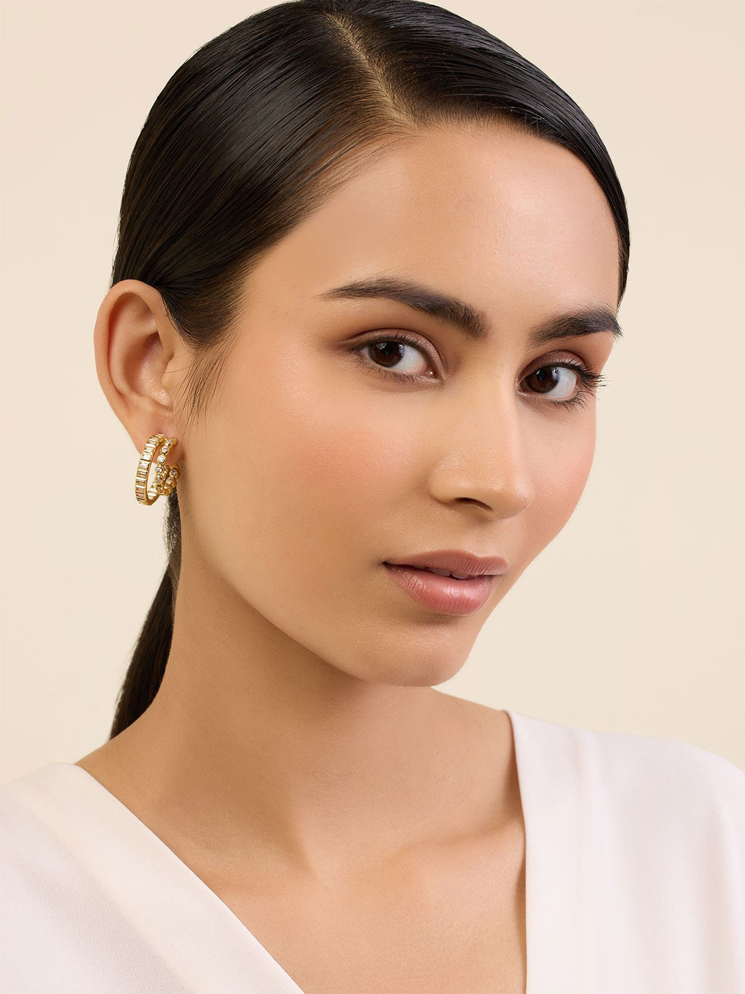 Isharya 18-Karat Gold-Plated Cubic Zirconia Contemporary Chunky Hoop Earrings