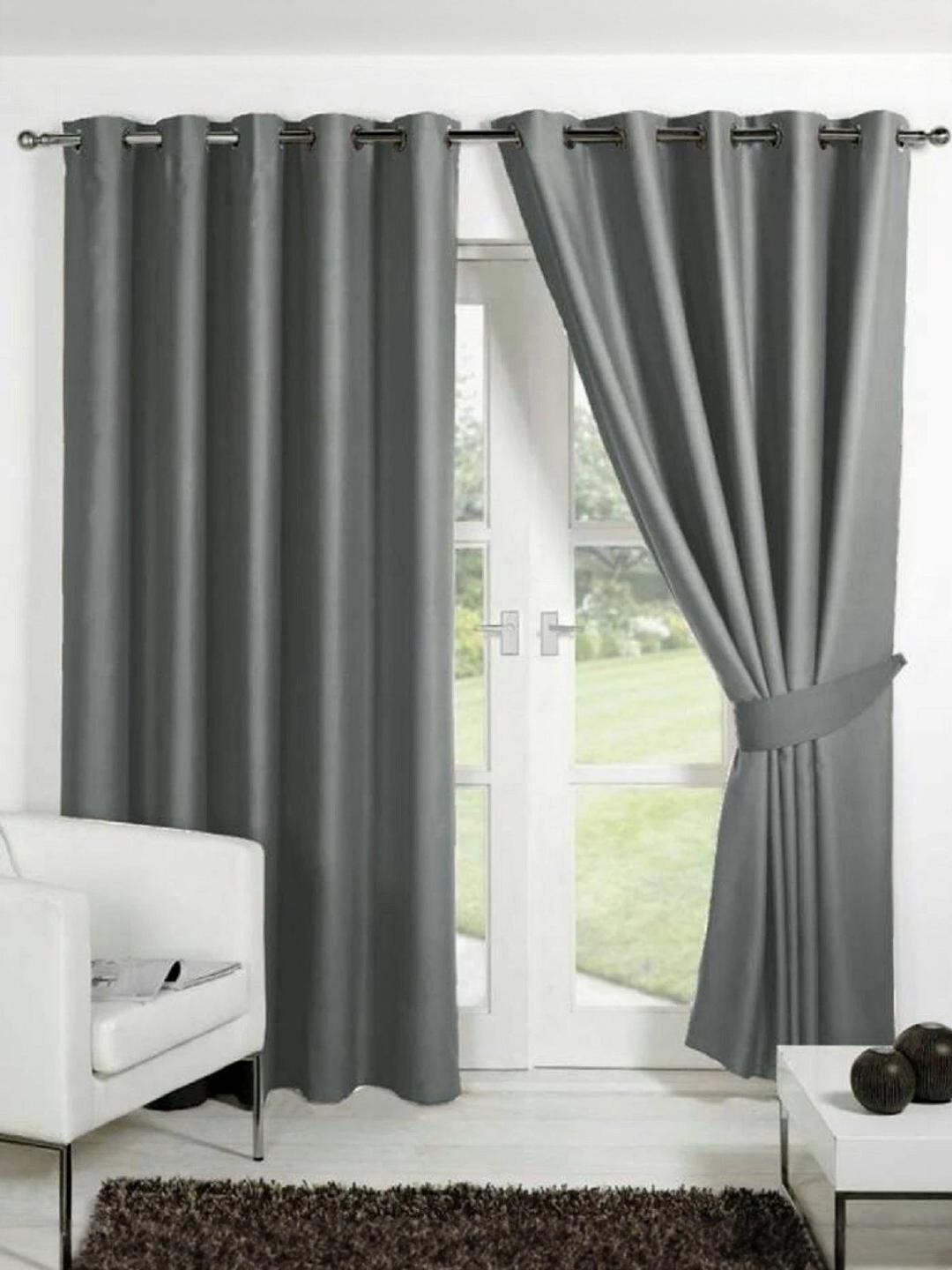 213 cm (7 ft) Polyester Semi Transparent Door Curtain (Pack Of 2) (Solid, Gray)