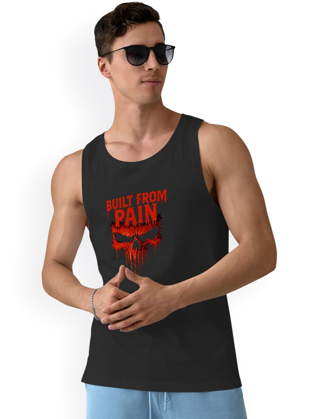 DAB SHARK Cotton Round Neck Gym Vest DAB-SHARK-05-BLACK-XS