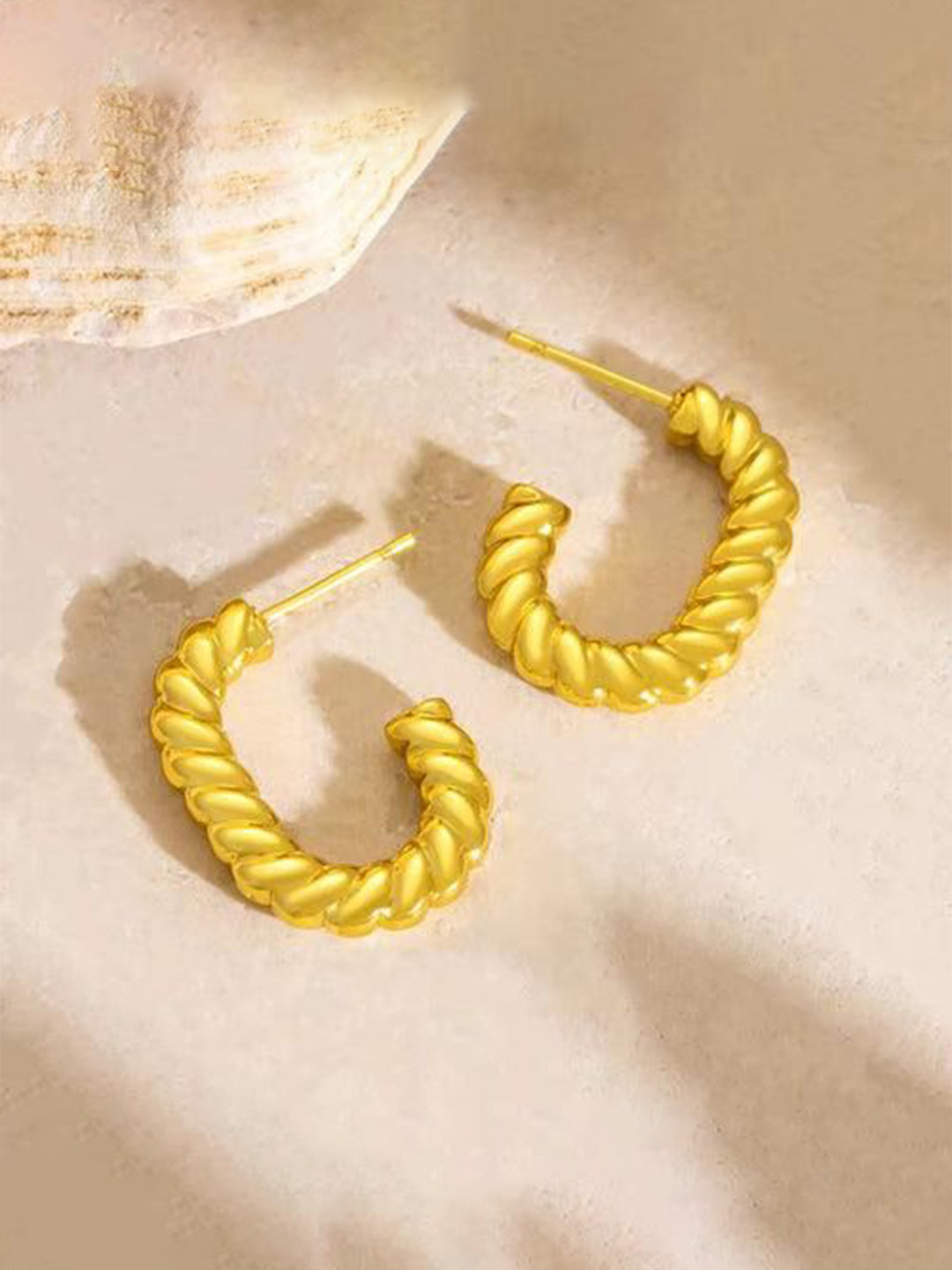 THEPANDASTOREE Chunky Twisted Design Waterproof Gold Plated Hoop Earrings