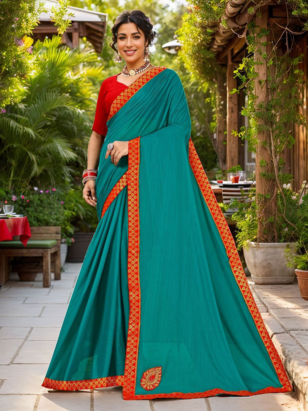 Anouk Rustic Patchwork Woven Design Border Saree