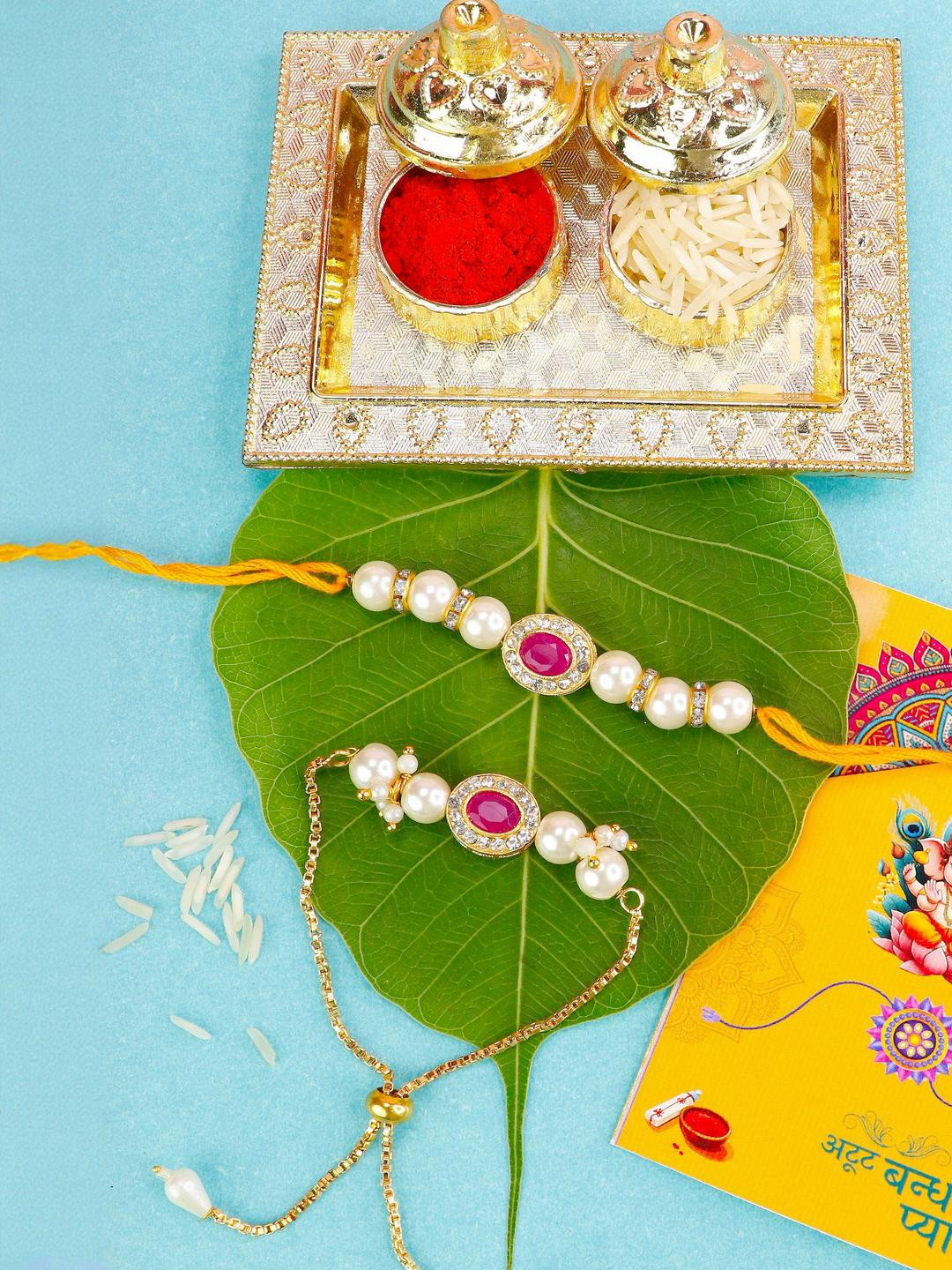 SOFTY VEGEN Unisex 2 Pieces Beaded Rakhi Gift Set