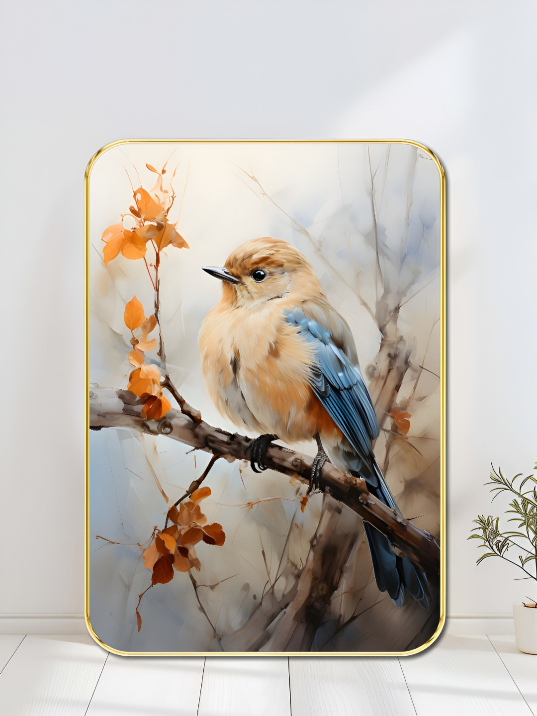 Livin'luxe Brown & Blue Bluebird on Branch Printed Wall Art