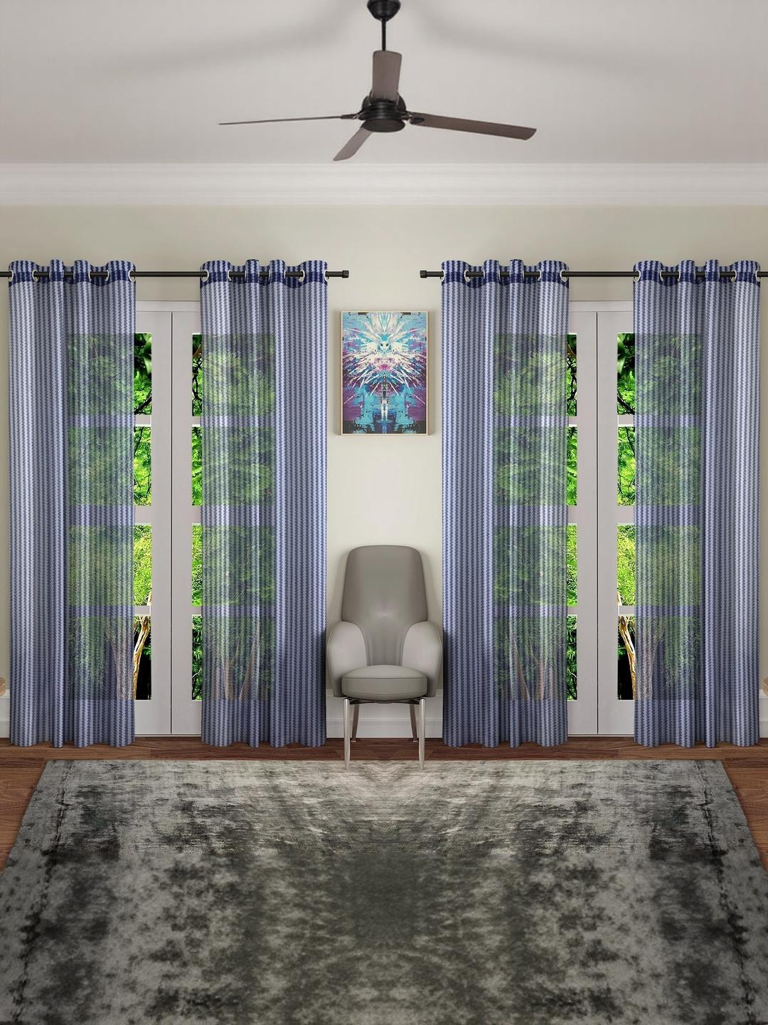 BELLA TRUE 153 cm (5 ft) Polyester Transparent Window Curtain (Pack Of 4) (Self Design, Blue)
