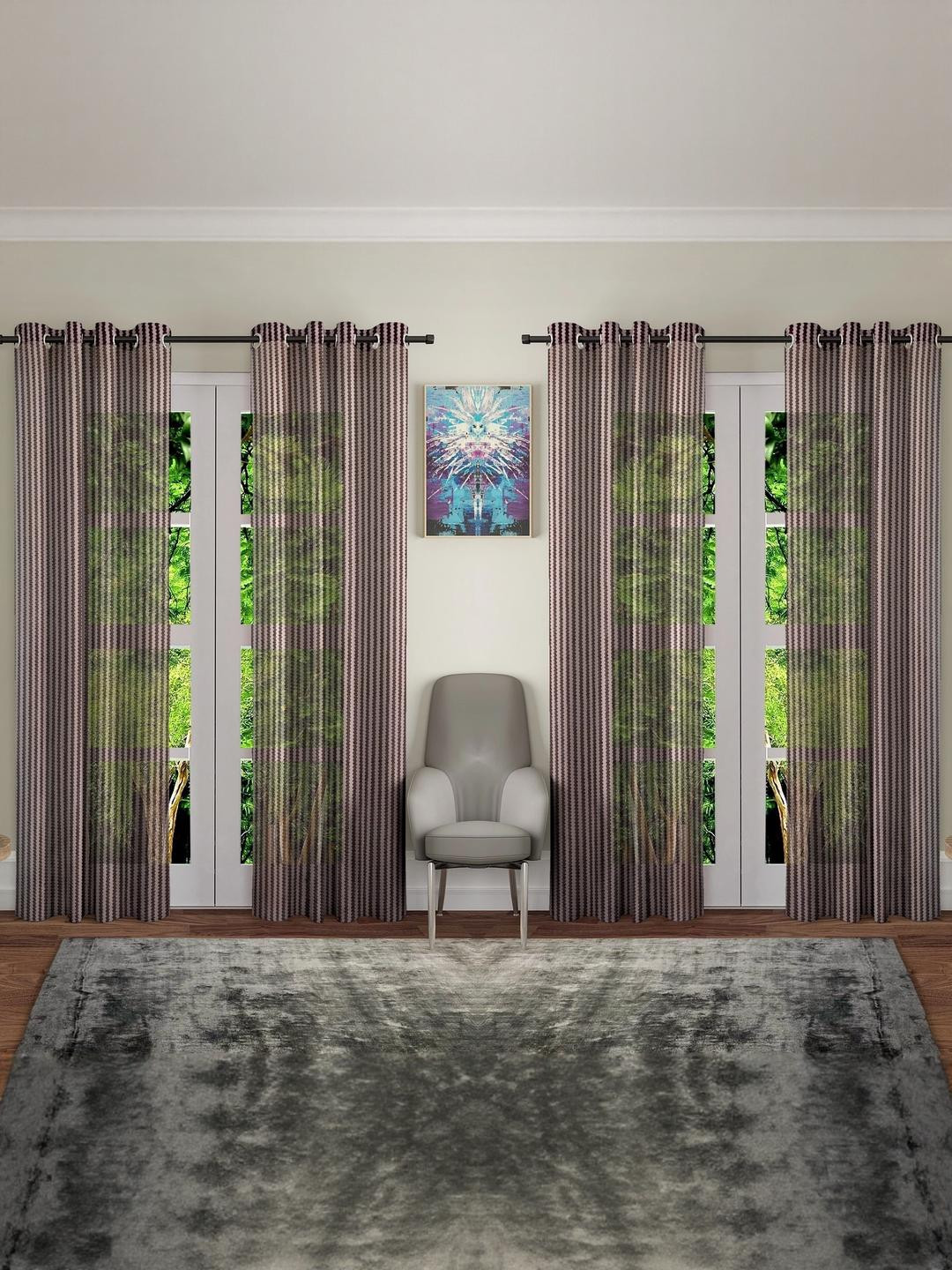 213 cm (7 ft) Polyester Transparent Door Curtain (Pack Of 4) (Self Design, Brown)