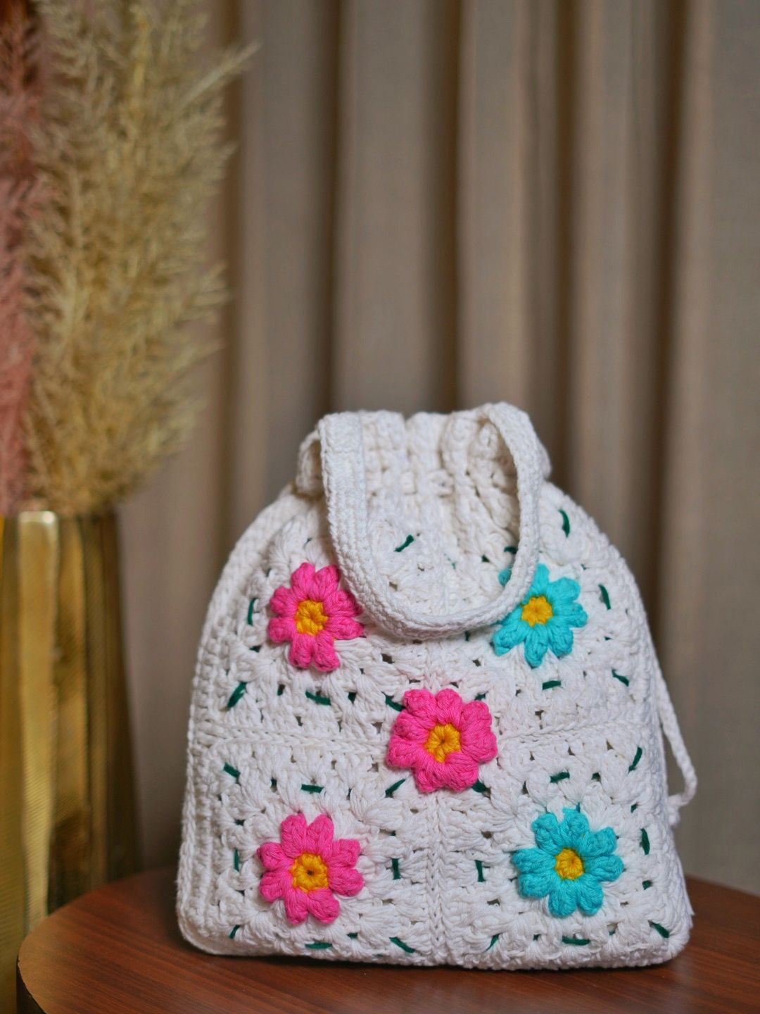 ITIHASIKALA Bucket Handheld Cotton Crochet Potli Bag
