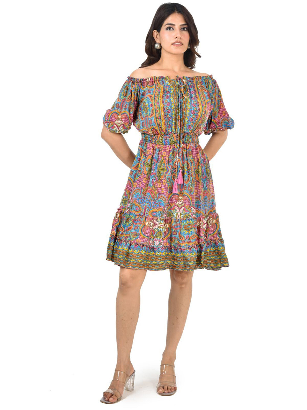 ADC SHEMONA Women Bohemian Print Off-Shoulder Fit & Flare Dress