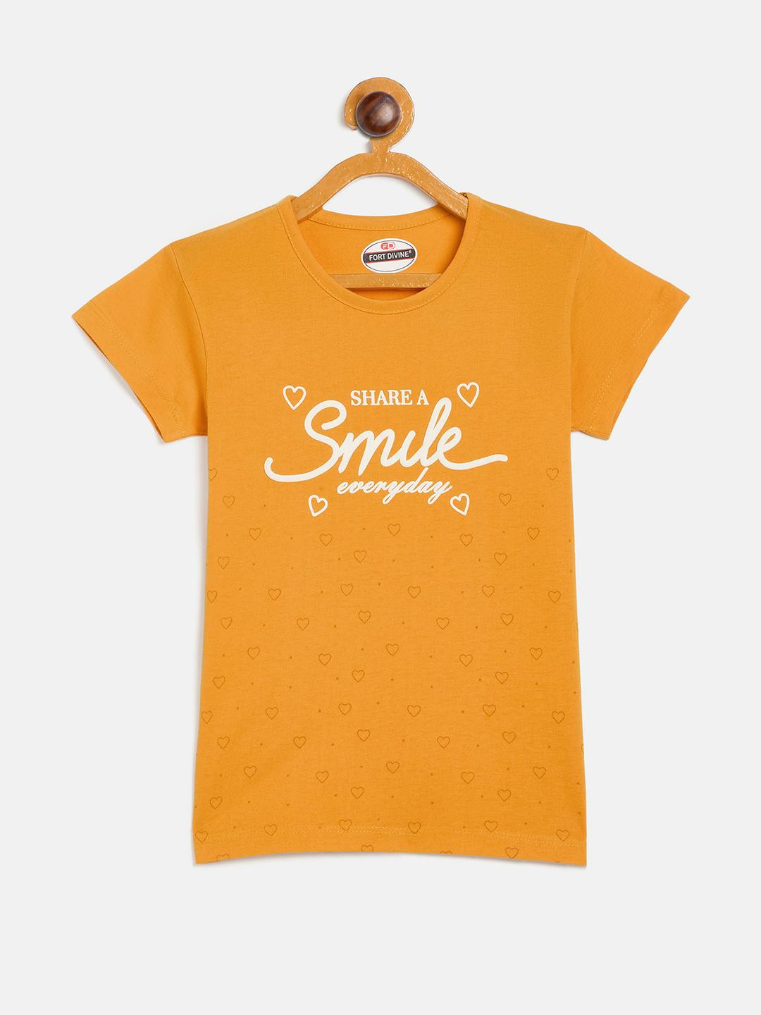 Fort Divine girls Talking Wording printed top MUSTERD