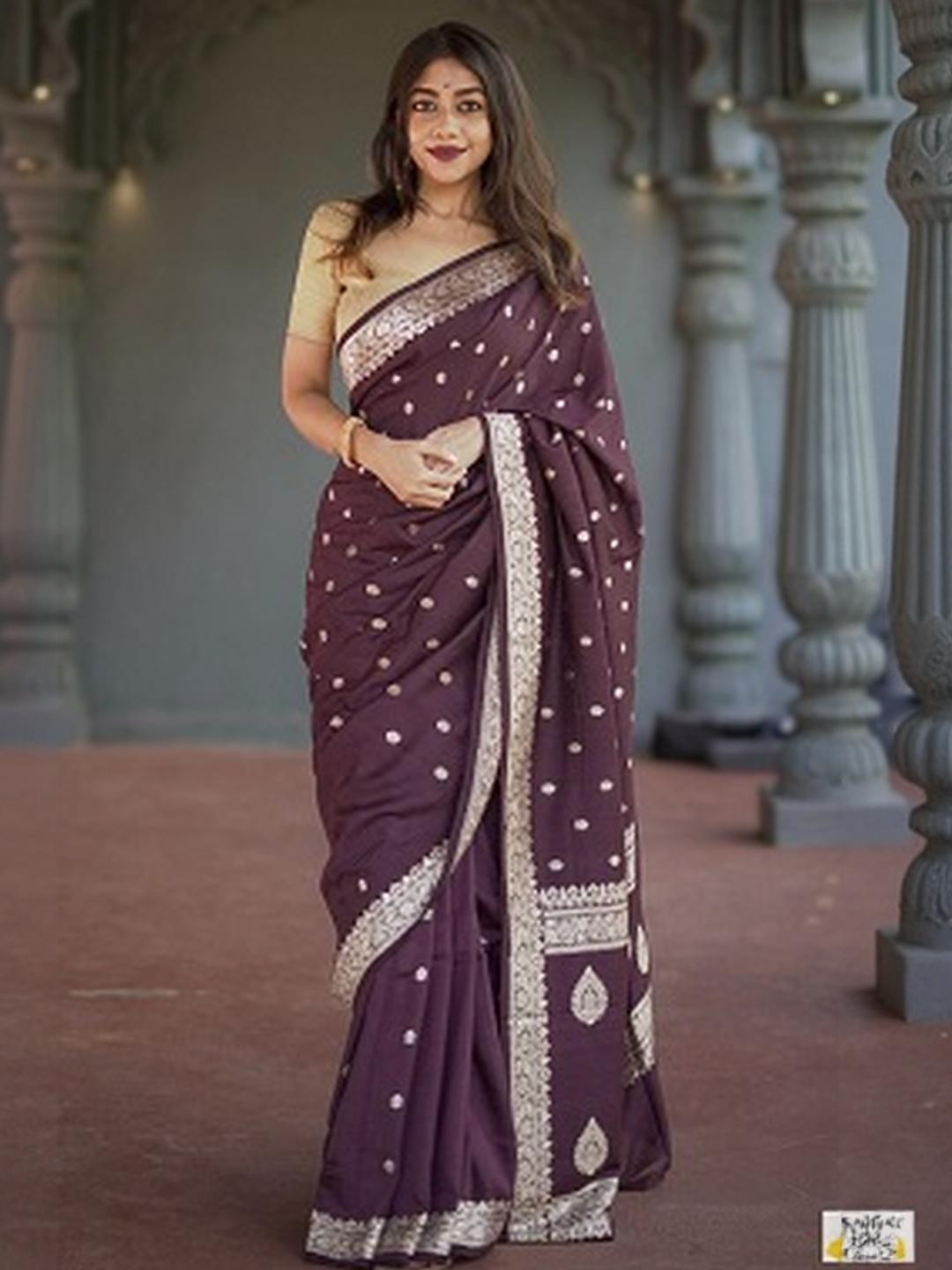 SHOPONBIT Solid Poly Silk Saree