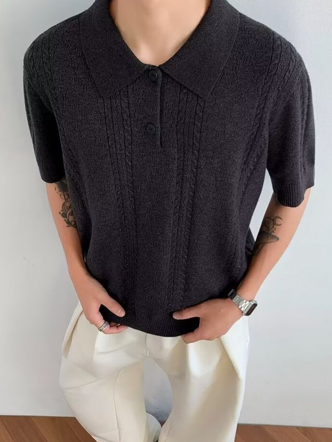 StyleCast x Revolte Self Design Polo Collar Sweaters