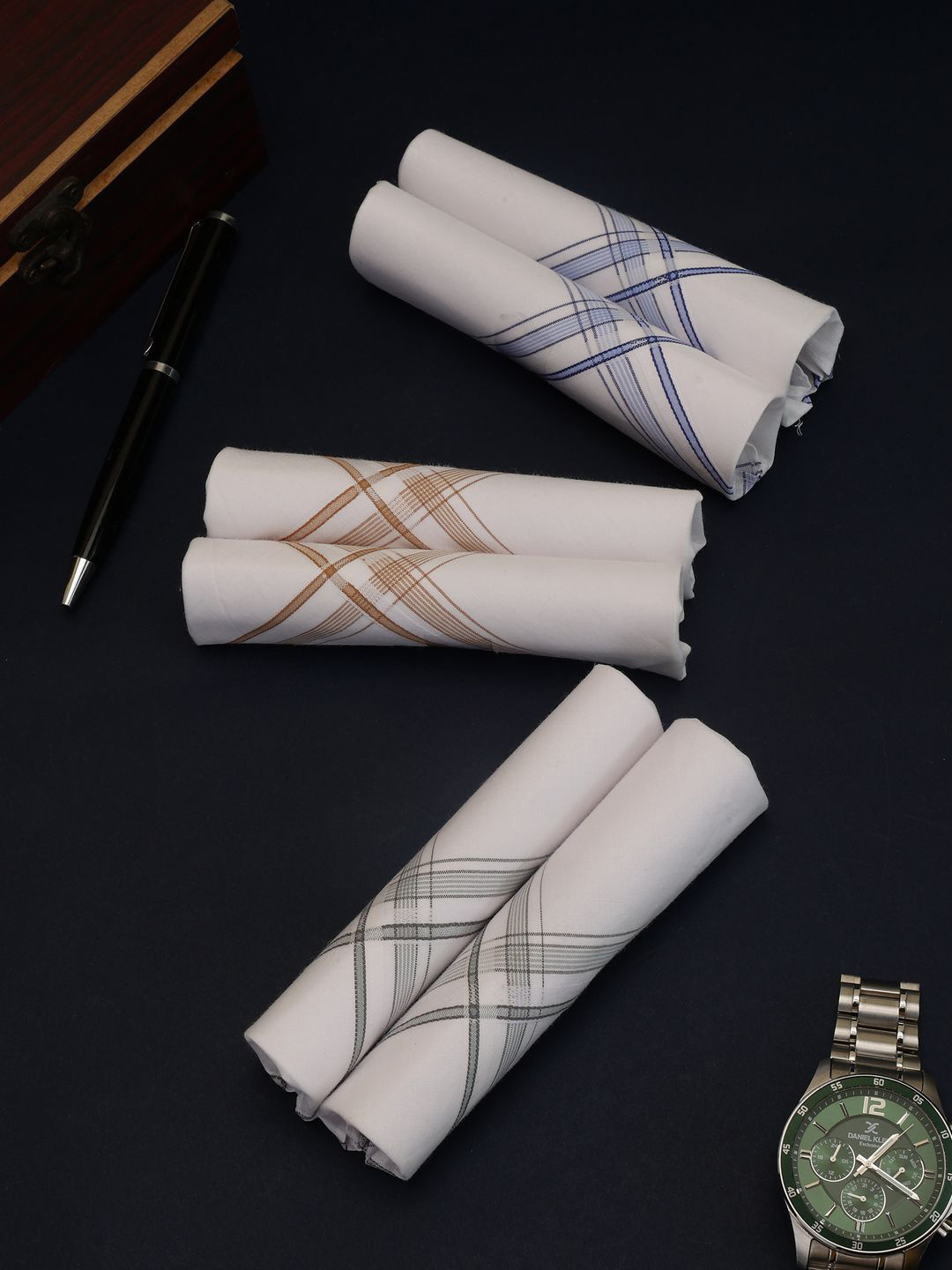 Alvaro Castagnino Men Pack Of 6 Striped Border Cotton Handkerchiefs