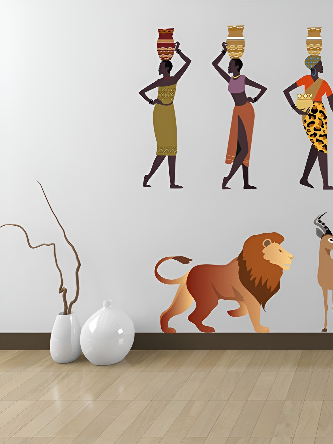 LANSTICK Brown & Grey People With Animals Wall Sticker