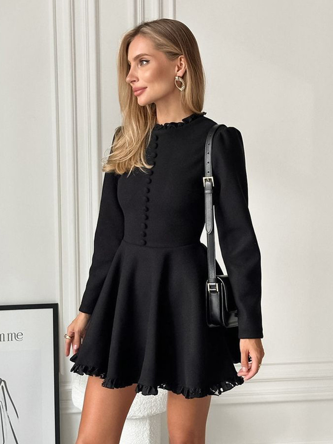 LULU & SKY Women Front Fabric Button Detail Fit & Flare Mini Dress