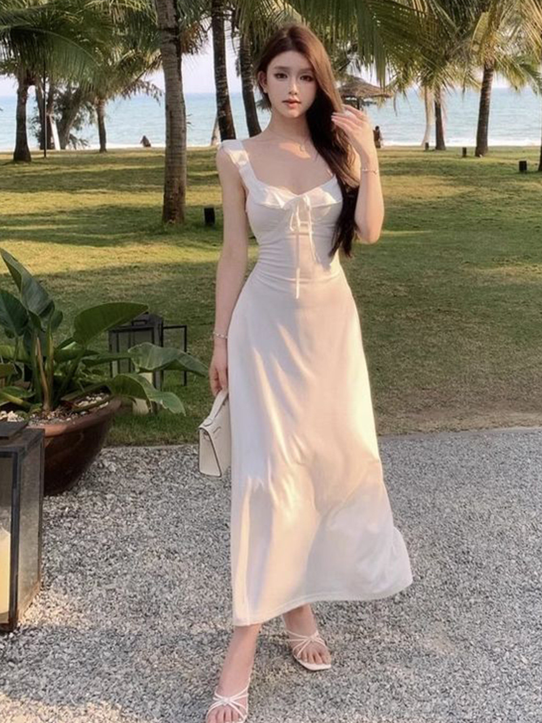 LULU & SKY Women Tie-Ups Sweetheart Neck Flutter Sleeves Fit and Flare Midi Dress