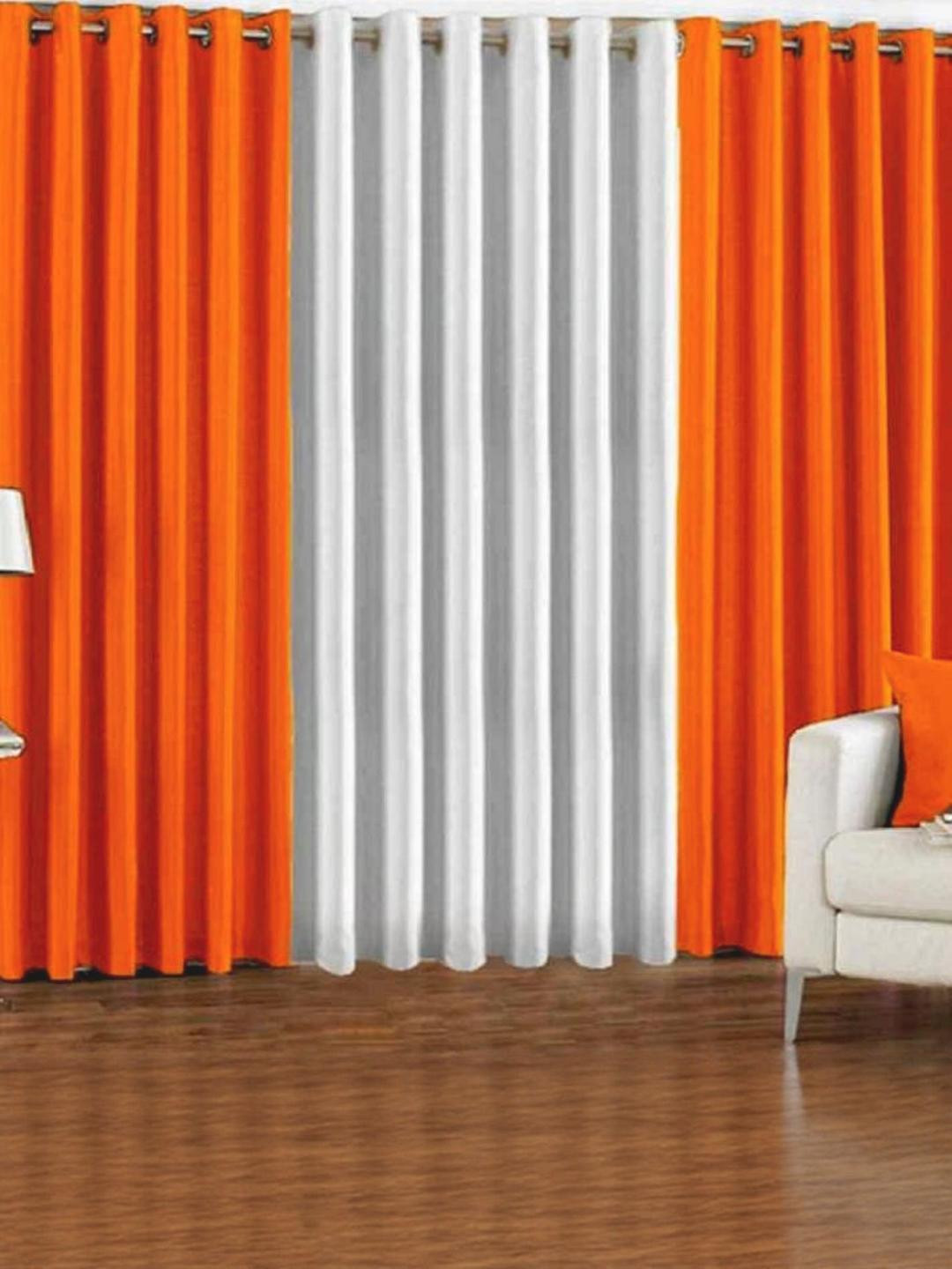 275 cm (9 ft) Polyester Semi Transparent Long Door Curtain (Pack Of 3) (Floral, Orange)