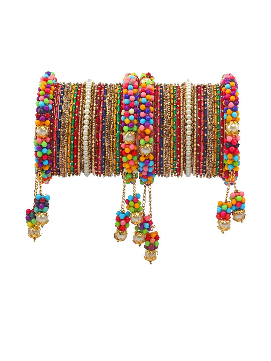 Amika Pack of 3 Women Multicolor Silk thread stylish Latkan Bangle Set