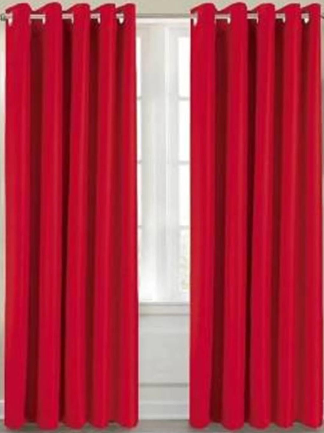 213 cm (7 ft) Polyester Semi Transparent Door Curtain (Pack Of 2) (Plain, Red)