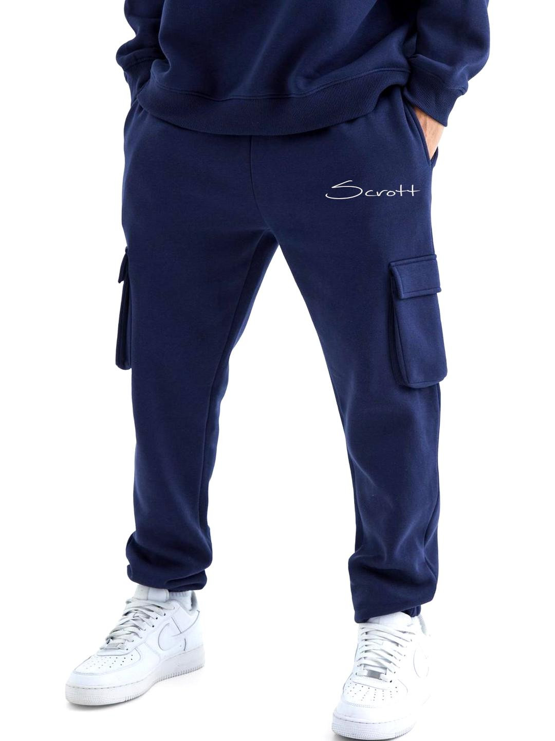 CHOW CHOW Men Navy Blue Cotton Relaxed Straight Leg Cargo Trousers