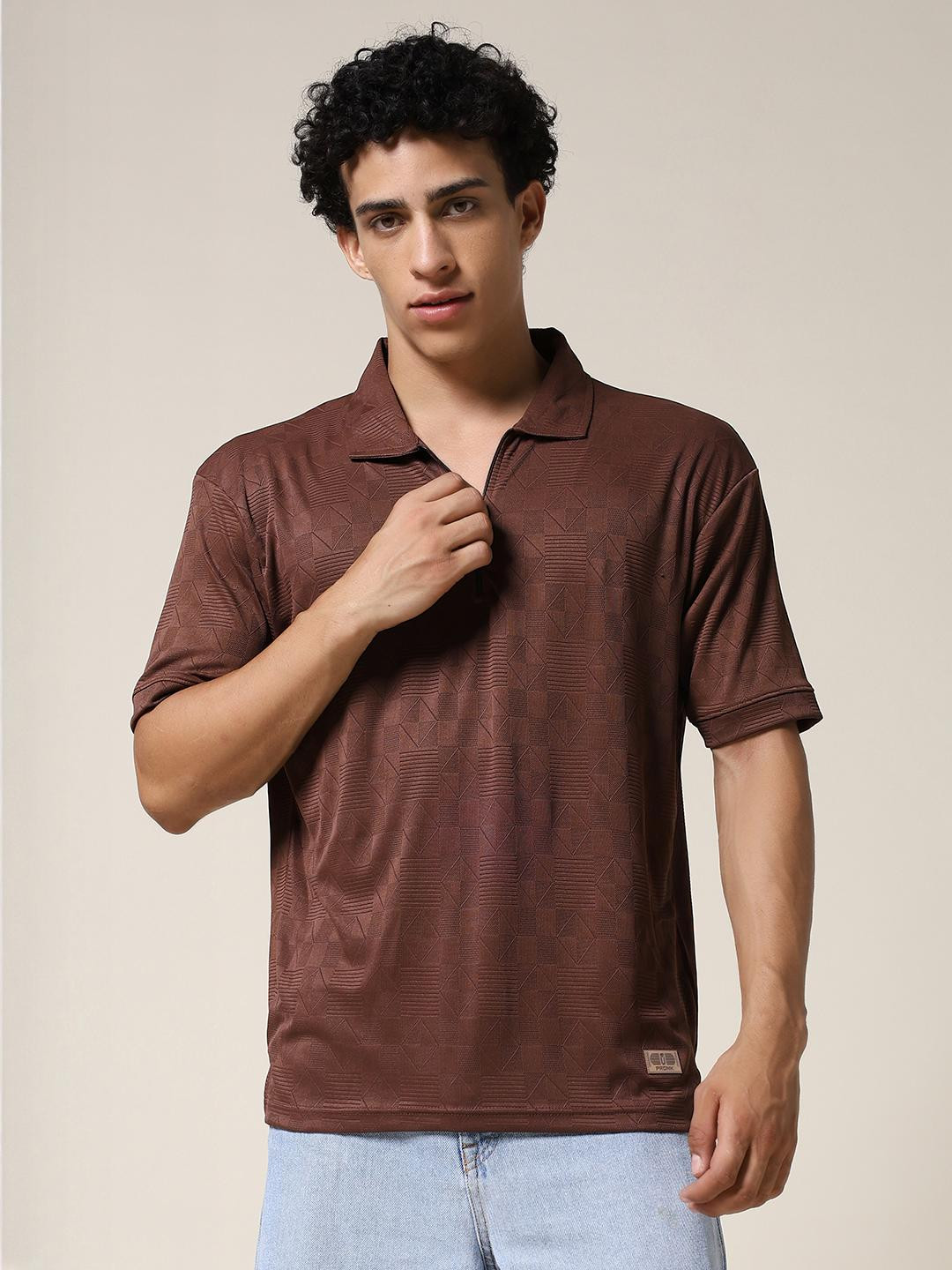 Men's Relaxed Fit Textured Polo T-Shirt