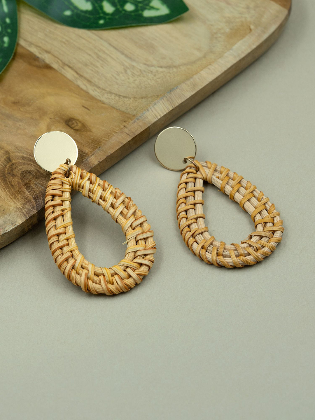 ARTKLIM Loop Wooden Teardrop Shaped Drop Earrings