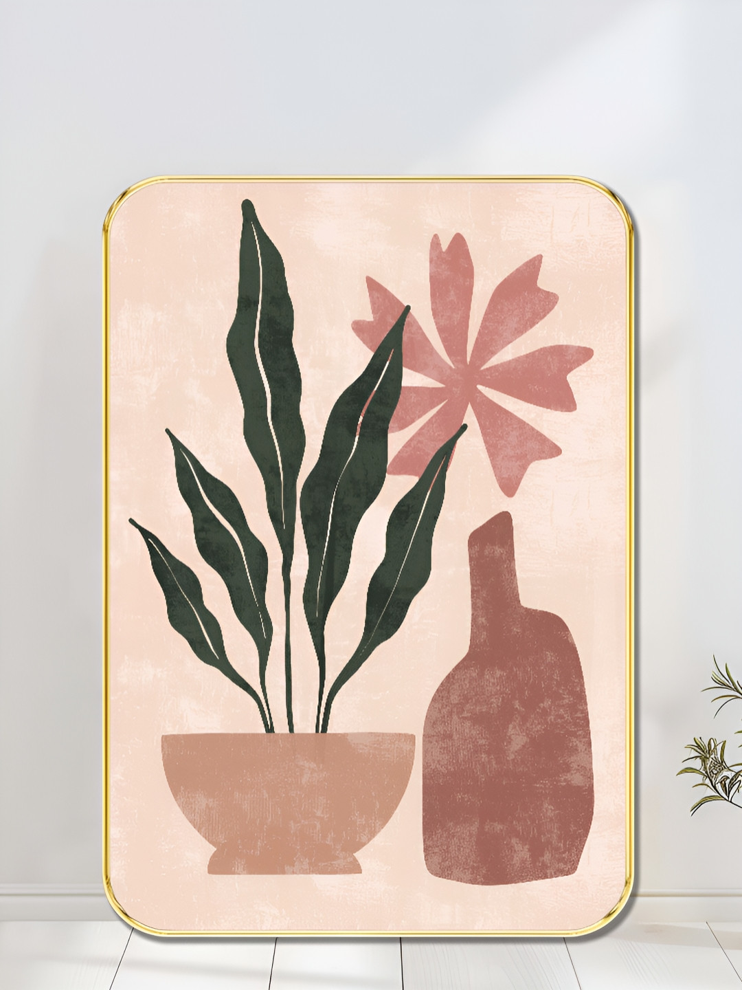 Livin'luxe Brown & Green Minimal Botanical Wall Art