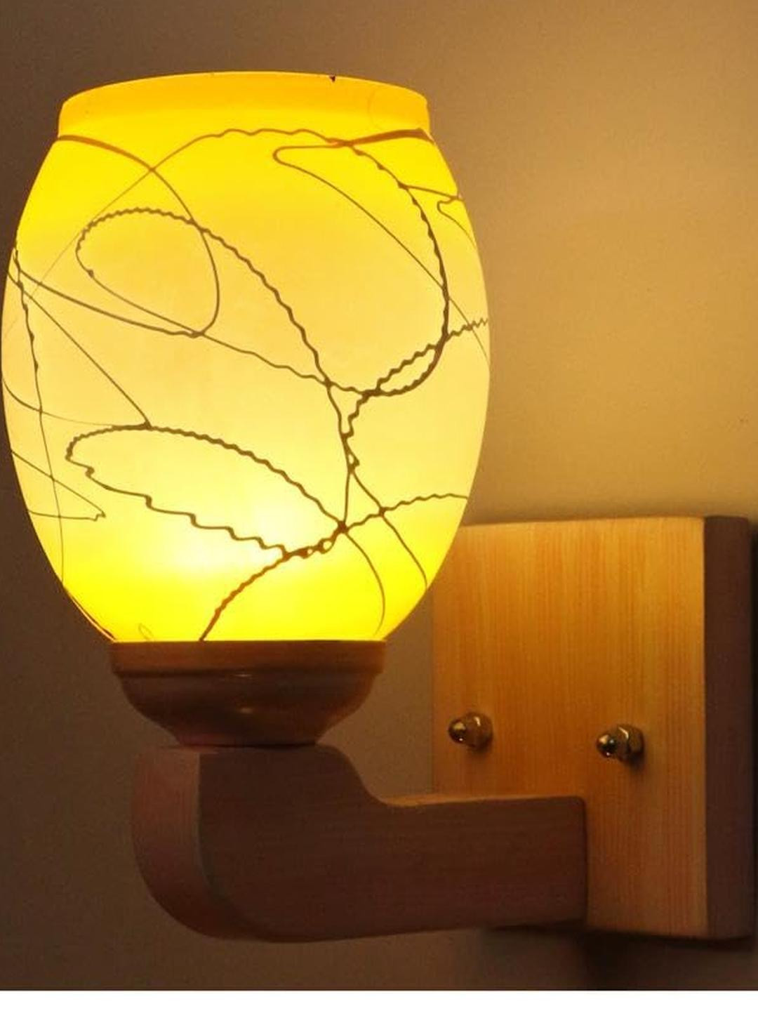 Somil Premium Designer Glass Wall / Night Lamp  Elegant & Stylish Dcor Accent for Modern Interiors, color- Yellow, White, Size- 21 X 26 X 22.5 CM