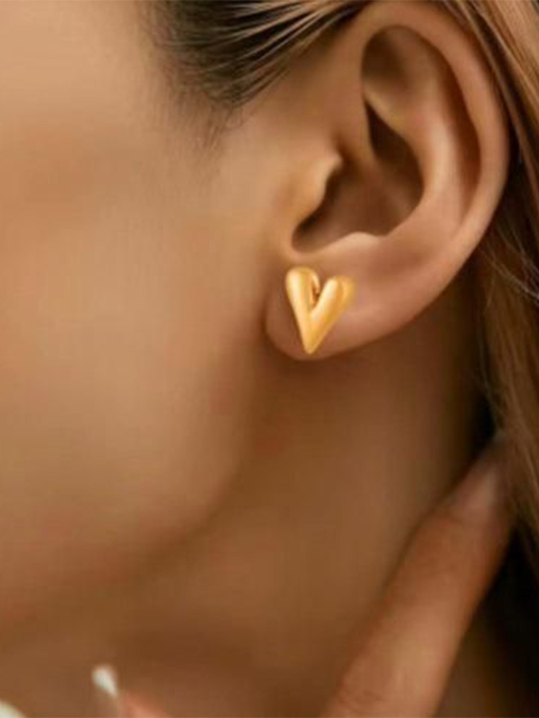 THEPANDASTOREE 18KT Gold Plated Stainless Steel Waterproof Puffed Heart Shaped Studs