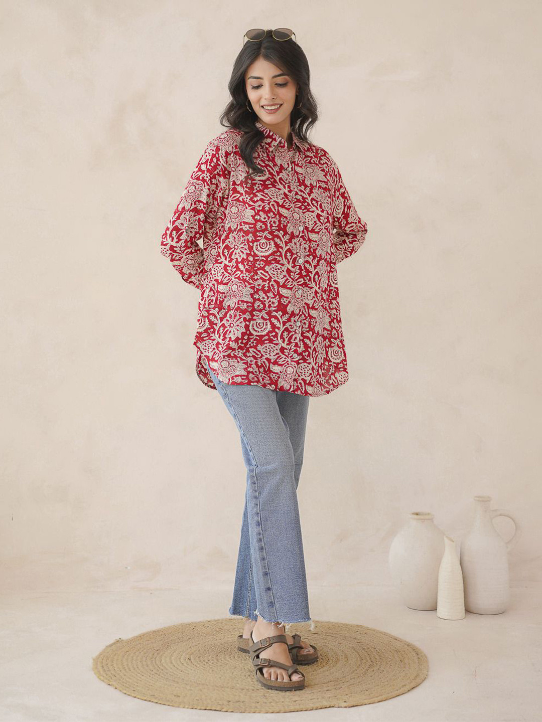 GOODHAND Women Ethnic Motifs Block Printed Pure Cotton Casual Shirt