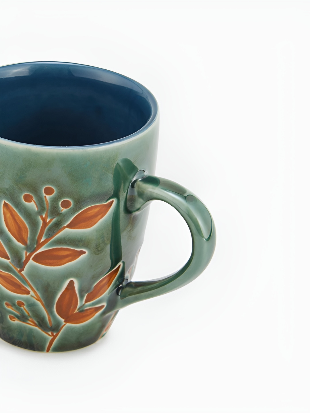 Fabindia Naintara Green & Blue Floral Printed Ceramic Matte Mug 280 ml