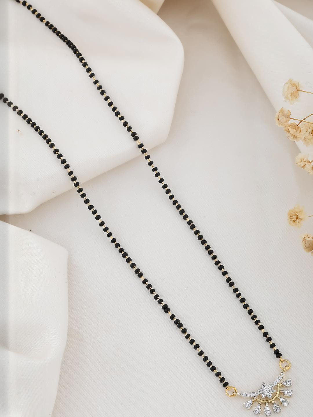 American Diamond Short Mangalsutra for Women | 18 Inch Black Beaded Chain | Wedding, Party & Traditional Wear