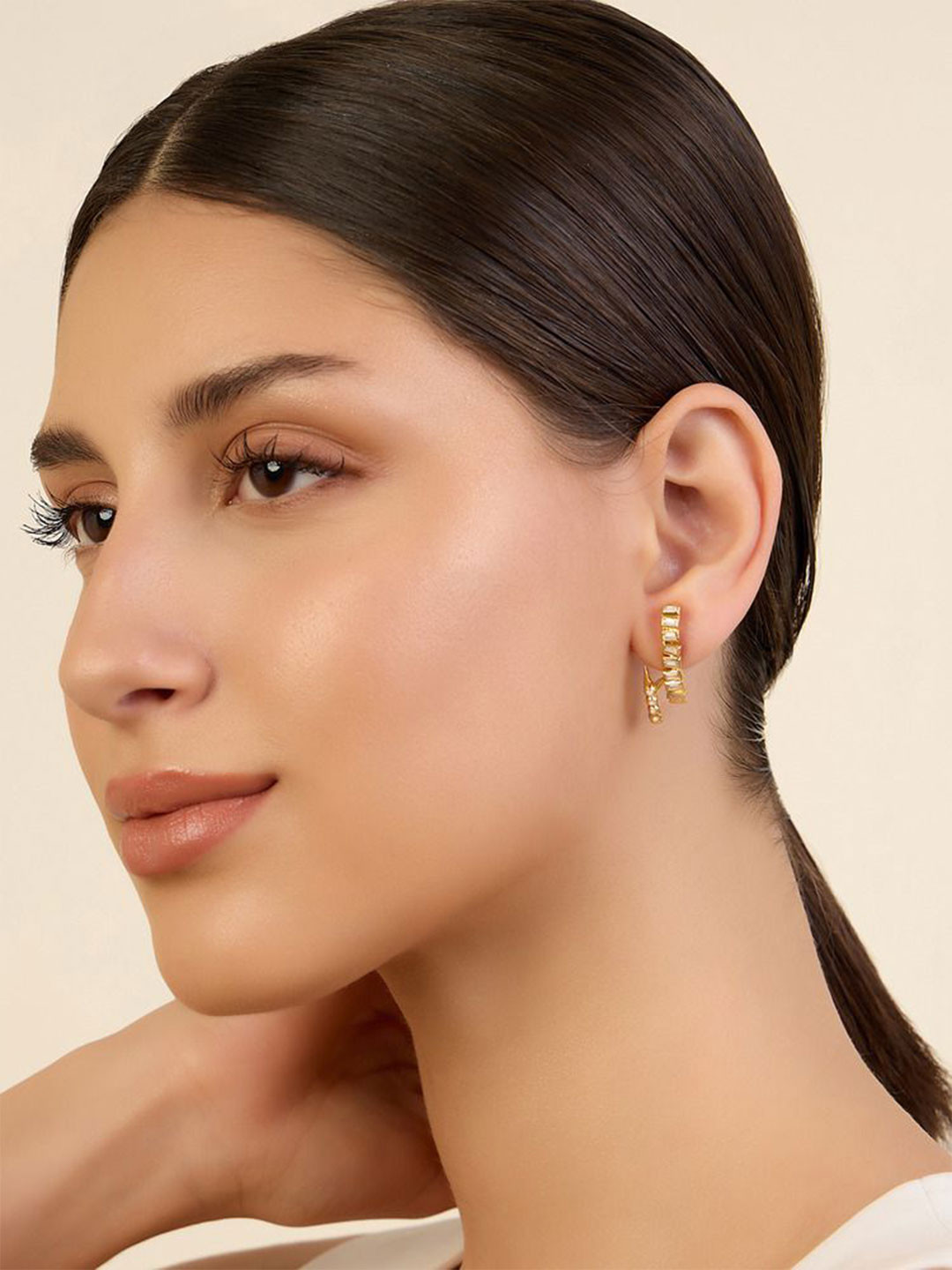 Isharya 18-Karat Gold-Plated Cubic Zirconia Spiked Studs Earrings