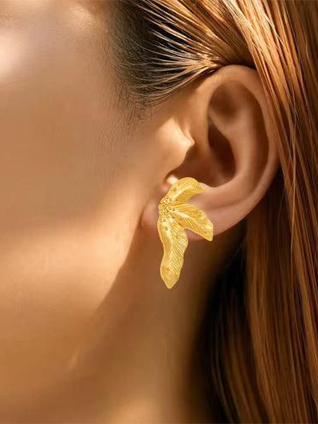 THEPANDASTOREE Nature-Inspired Waterproof Gold Tone Leaf Dangling Earrings