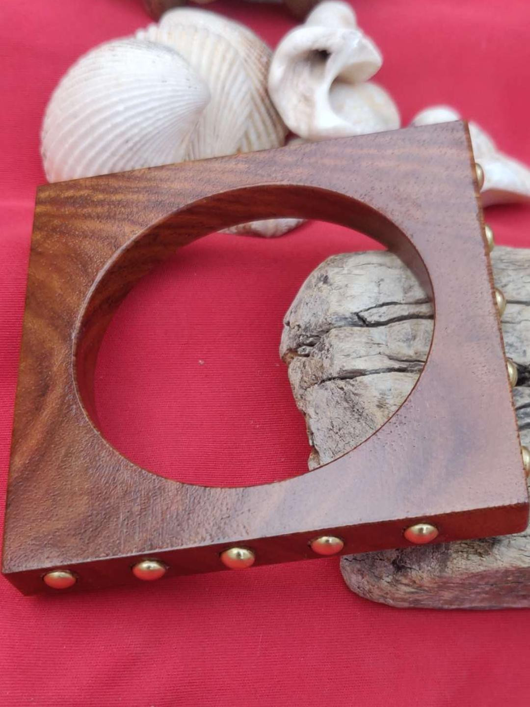 Hitarh 1 Elegant Sheesham Wood Bangle with Brass Charms for Women and Girls