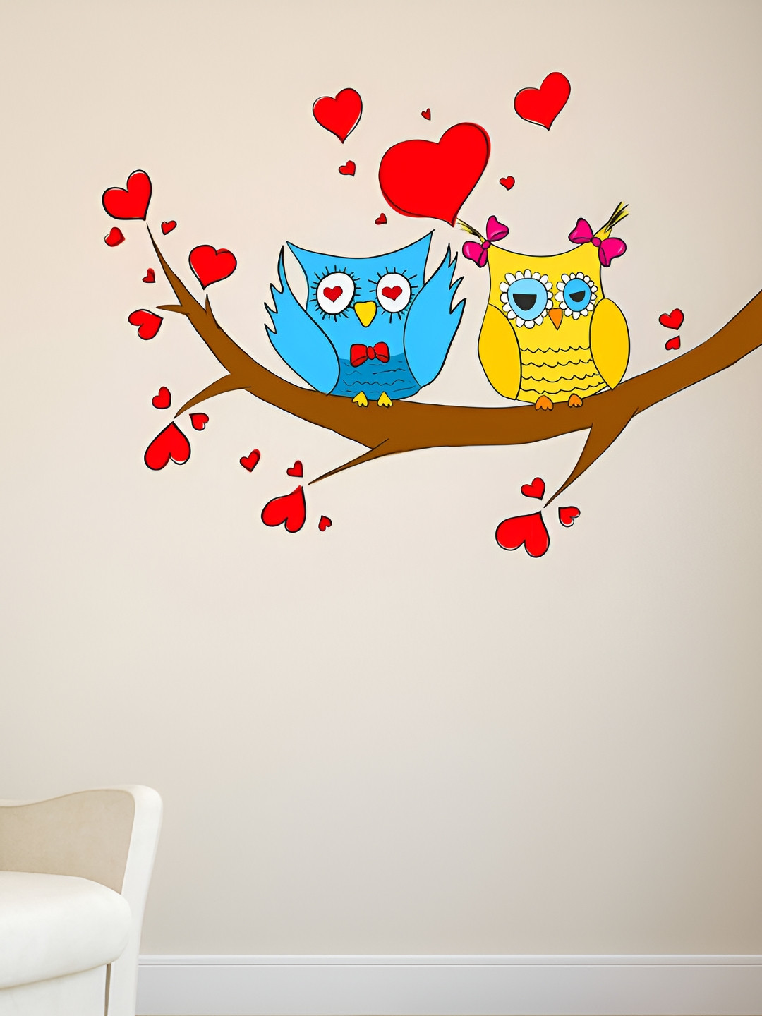 LANSTICK Brown & Red Tree With Birds Printed Heat Resistant Wall Sticker