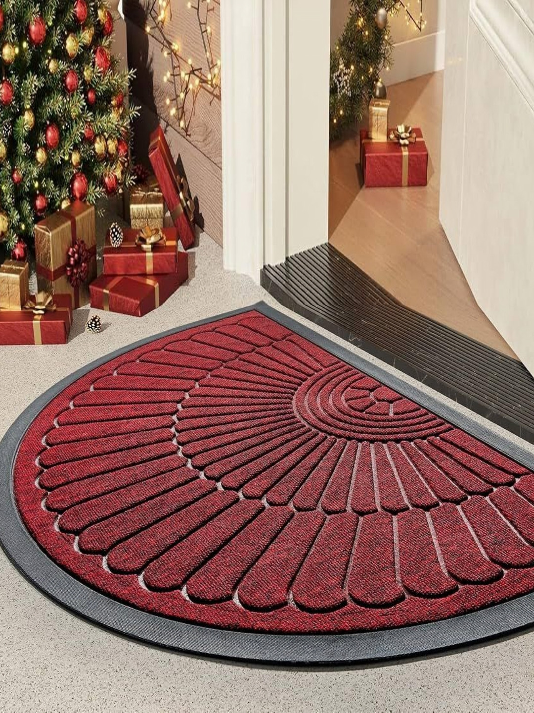 AaHo Decor Red Semi-Circle Self-Designed Anti-Skid Doormat