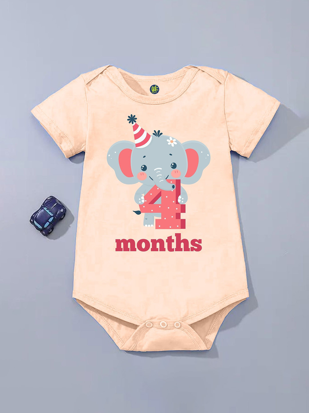 YK Infants Four Month Elephant Printed Cotton Bodysuit