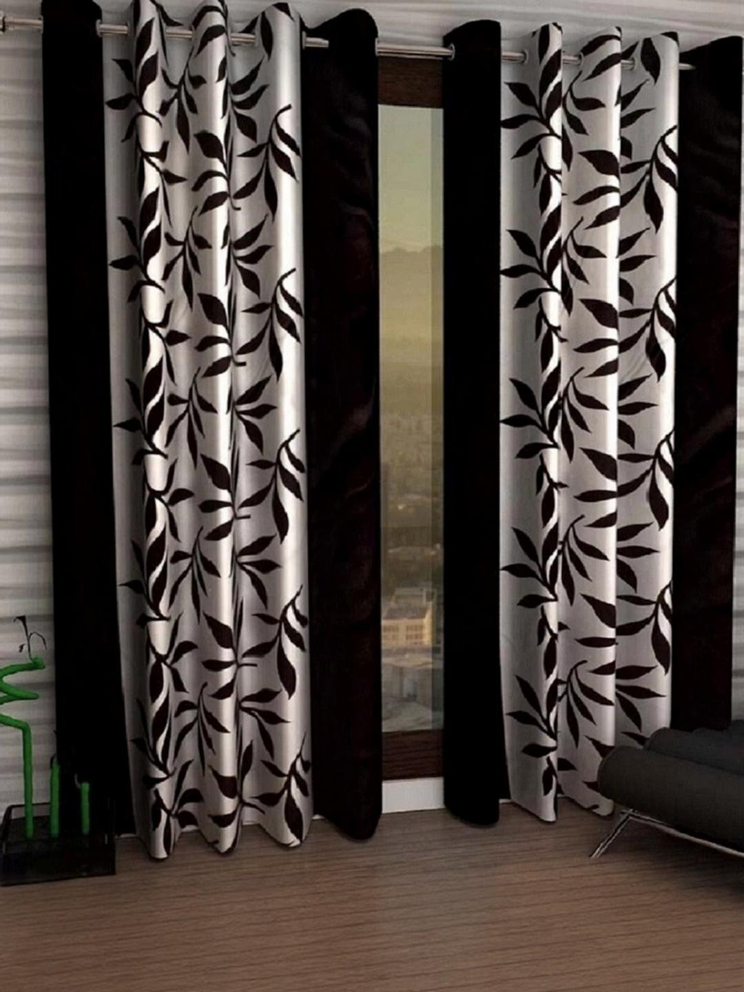 BELLA TRUE 152 cm (5 ft) Polyester Semi Transparent Window Curtain (Pack Of 2) (Floral, Black)