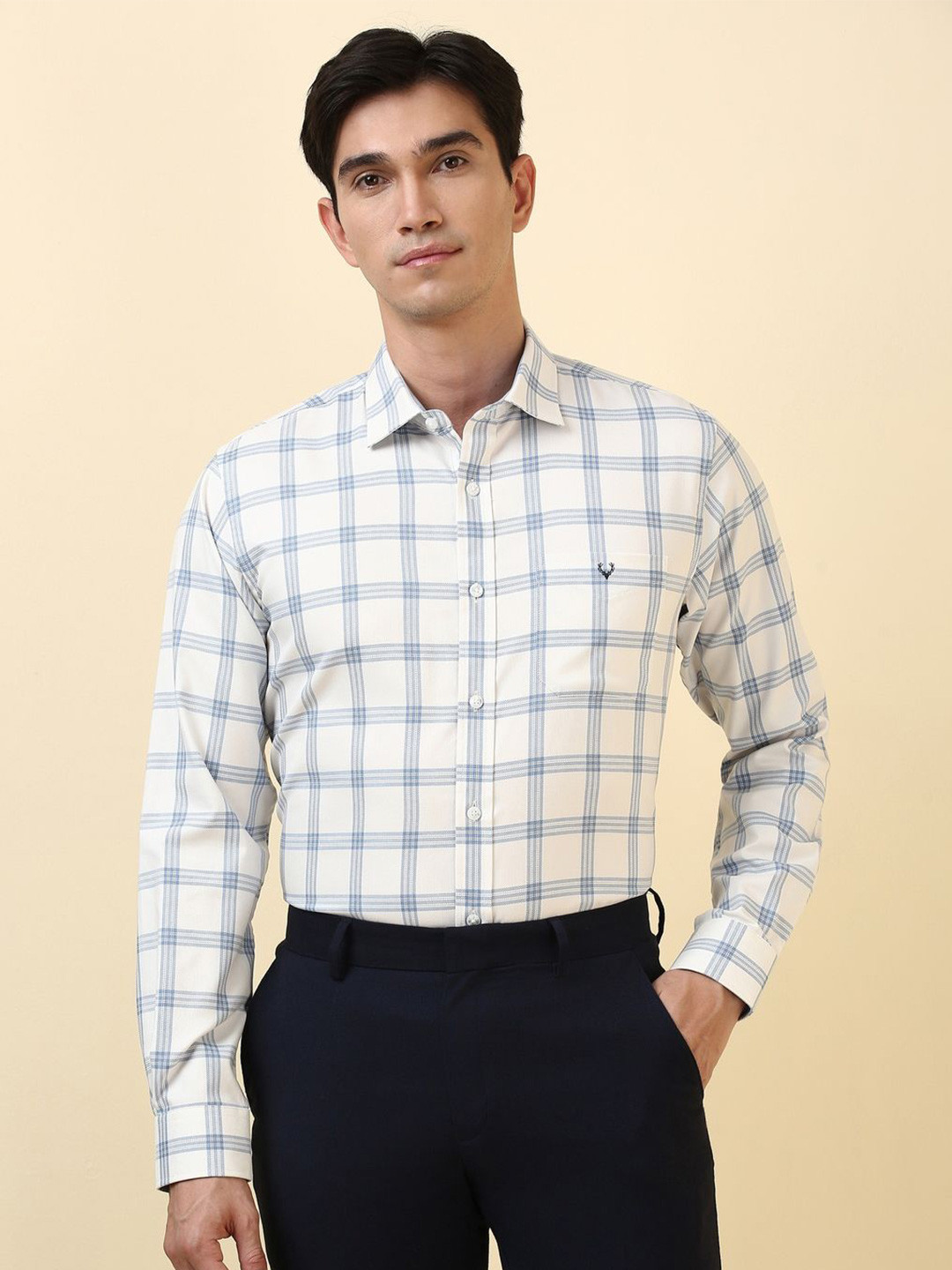 Allen Solly Men Slim Fit Checked Spread Collar Pure Cotton Formal Shirt