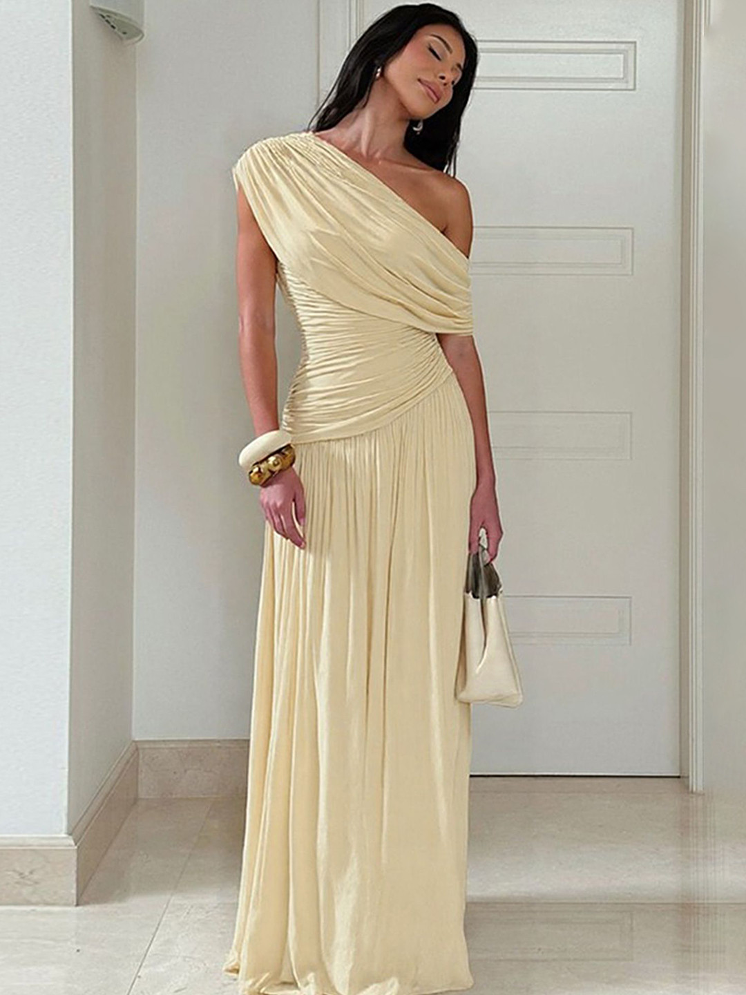 LULU & SKY Women One-shoulder Ruched Maxi Dress