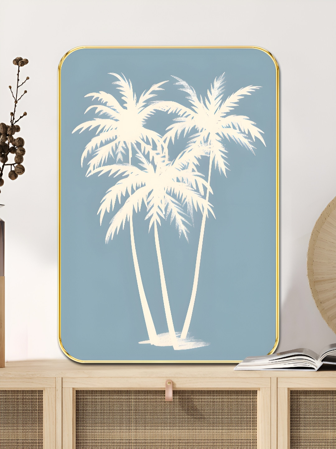 Livin'luxe Blue & White Tropical Palm Tree Printed Wall Art