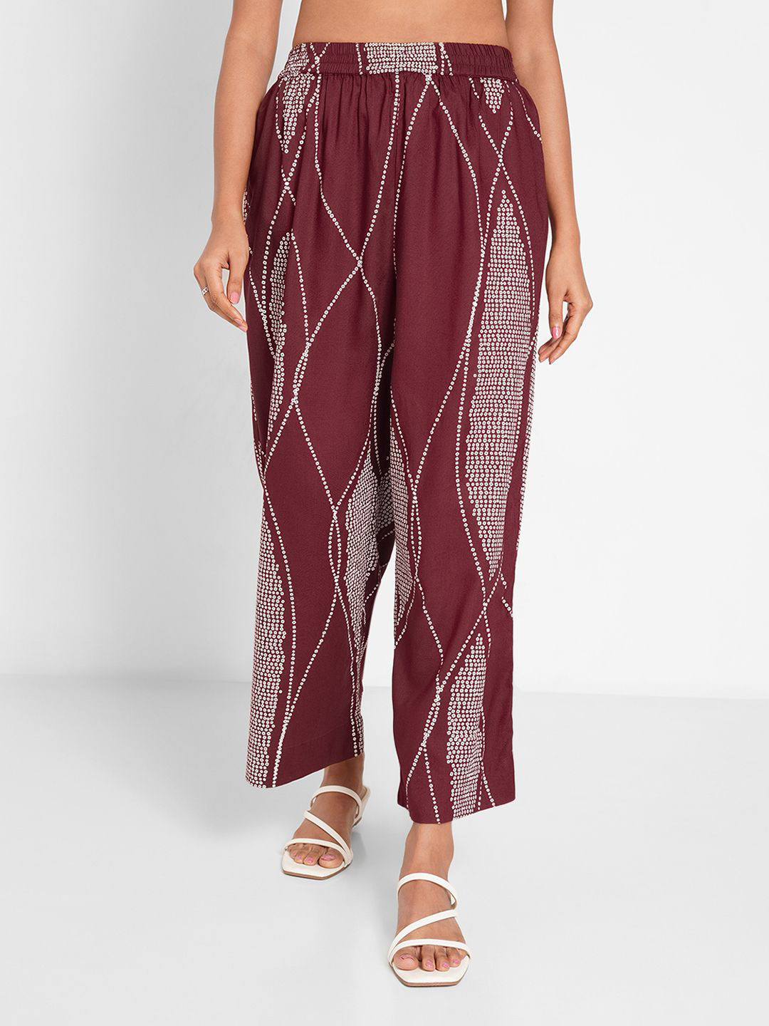 RANGMANCH BY PANTALOONS Wide Leg Printed Cropped Palazzos