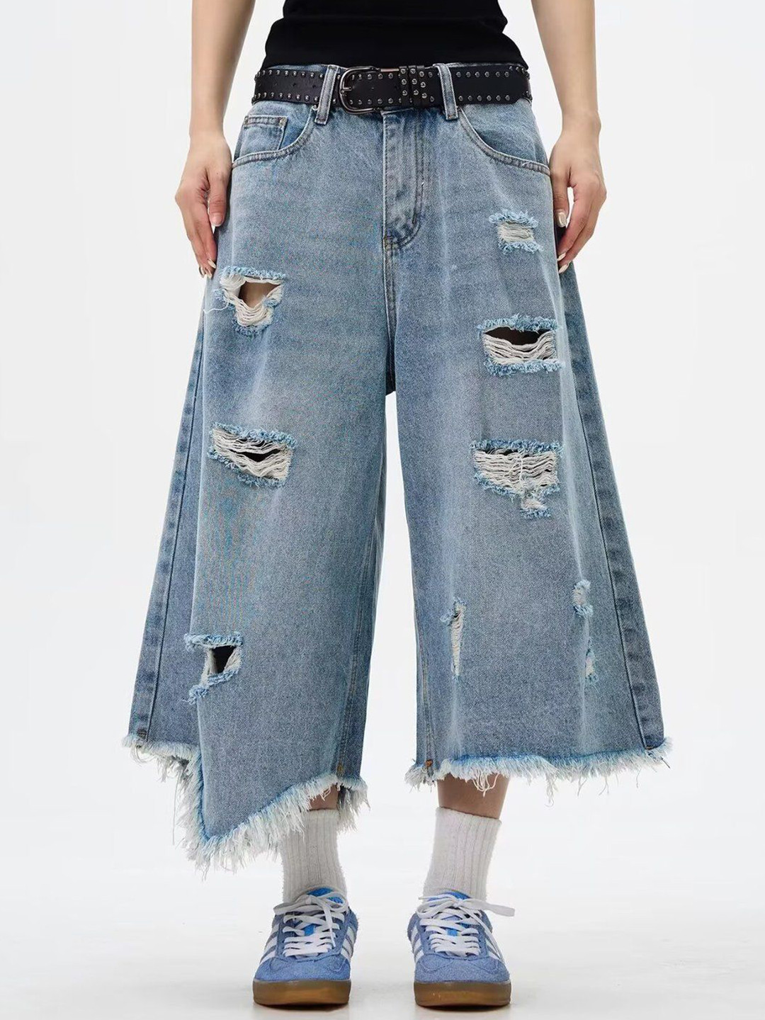 StyleCast x Revolte Men Flared Mid-Rise Highly Distressed Heavy Fade Jeans