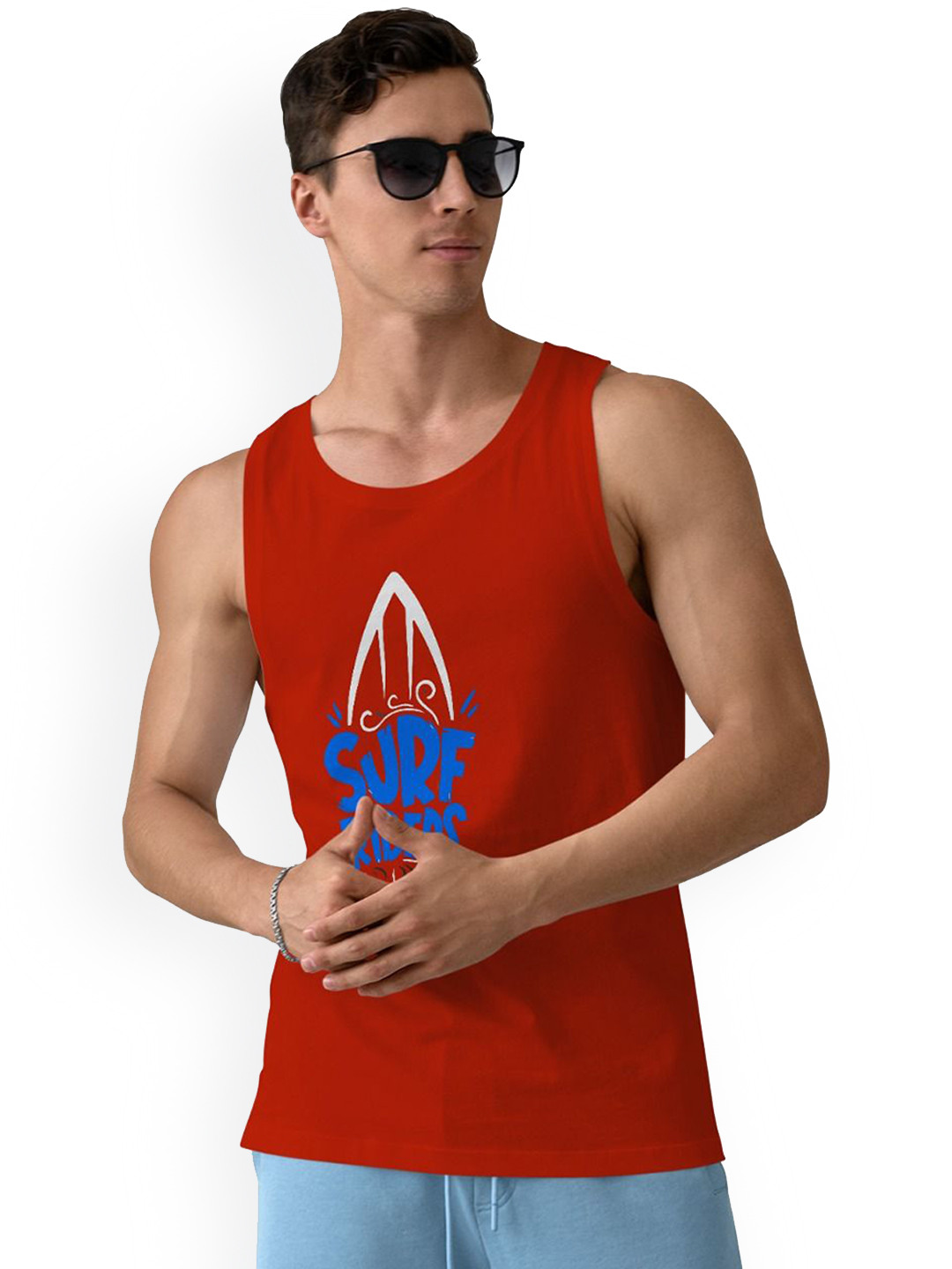 DAB SHARK Printed Cotton Gym Vest DAB-SHARK-03-RED-XS