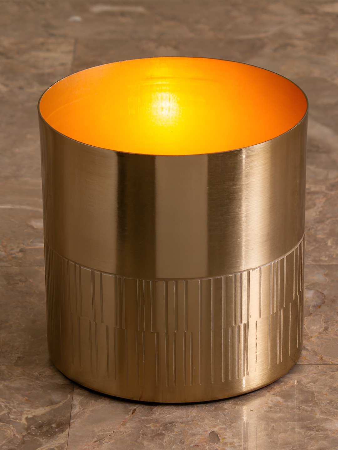 Home Centre Ember Opt Linix Gold-Toned Etching Votive Candle Holder