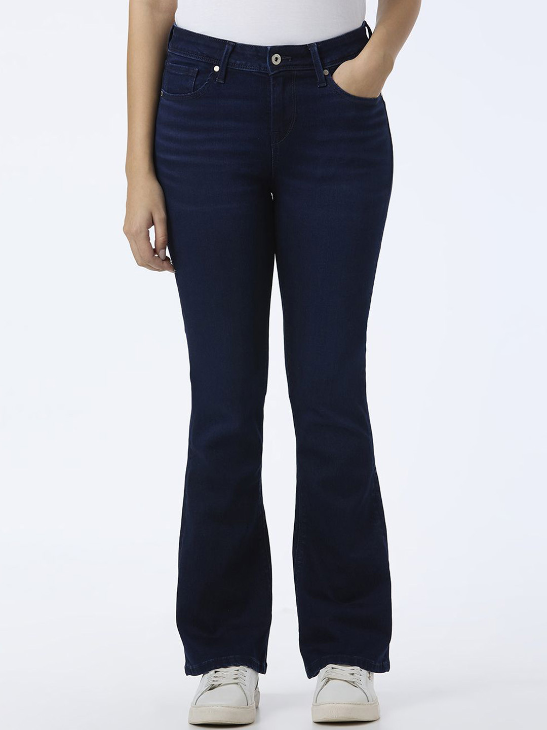 Pepe Jeans Women Pimlico Flared Mid-Rise Stretchable Cotton Jeans