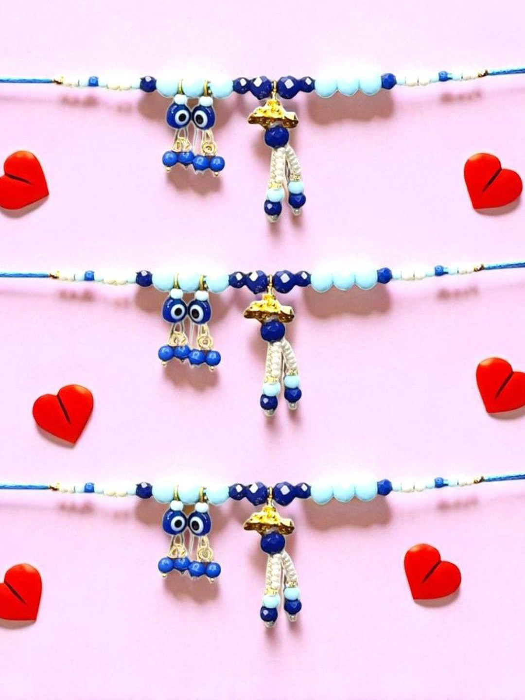 PUFFSMART Set Of 3 Artificial Beaded Hanging Evil Eye Rakhis