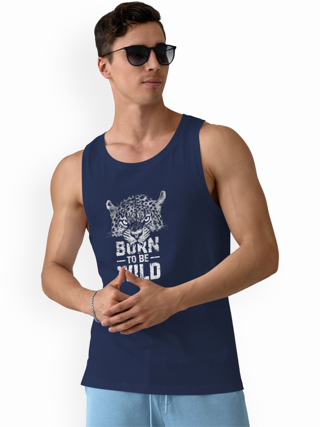 DAB SHARK Printed Round Neck Gym Vests DAB-SHARK-07-NBLU-XS