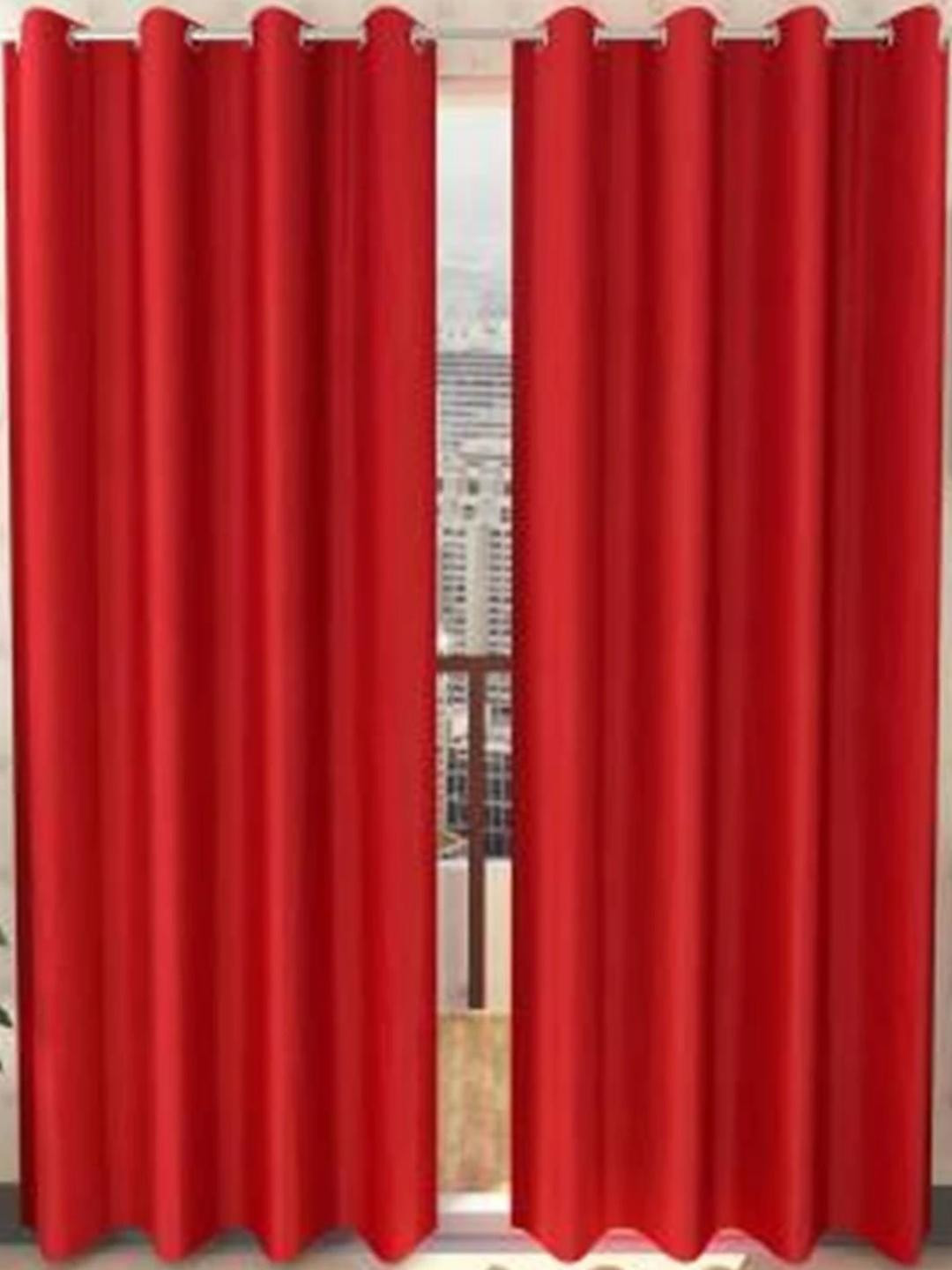151 cm (5 ft) Polyester Semi Transparent Window Curtain (Pack Of 2) (Plain, Red)