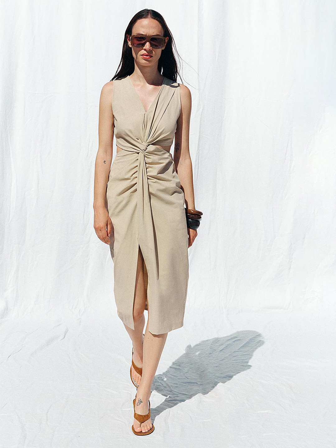 LULU & SKY Women V-Neck Twisted Cut-Outs Front Detail Fit and Flare Dress